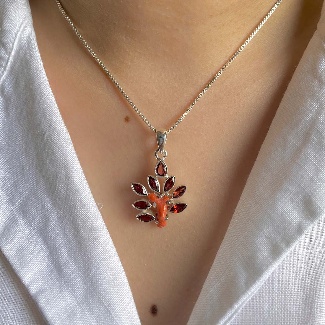 Red Coral & Garnet Pendant-(COR-P-36)